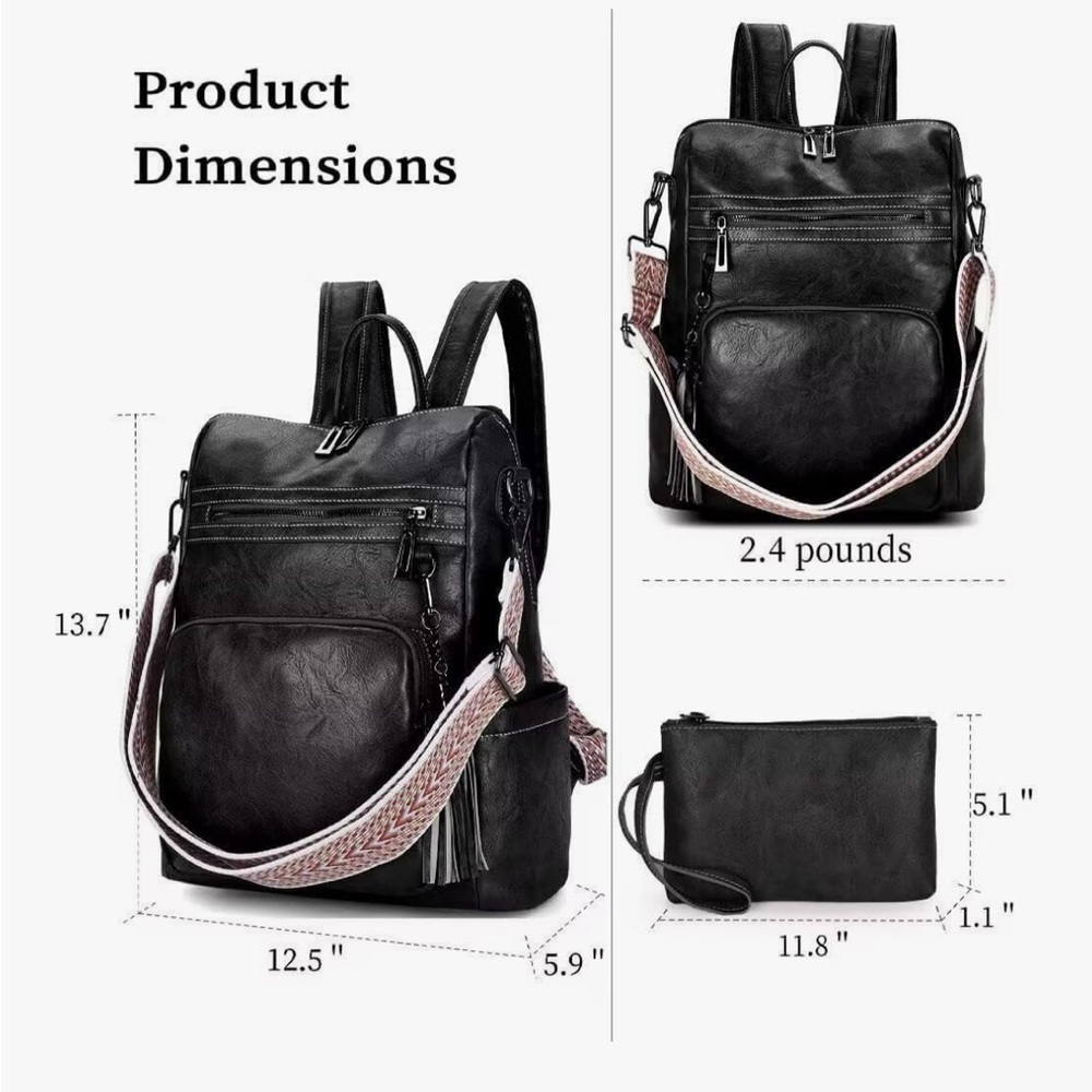Elegant Black Leather Backpack 025 - Picture 3 of 6